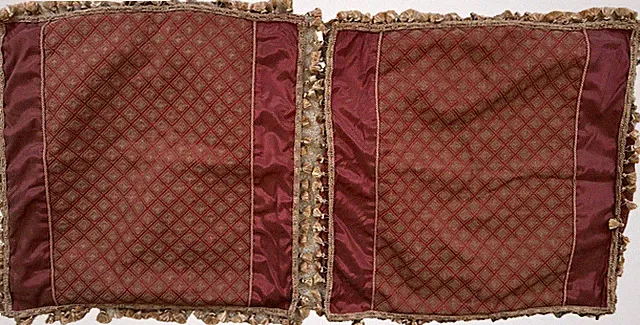 Burgundy and Gold Euro Pillow Shams Embellished w/Tassel Trim 25x25 Set 2 EUC