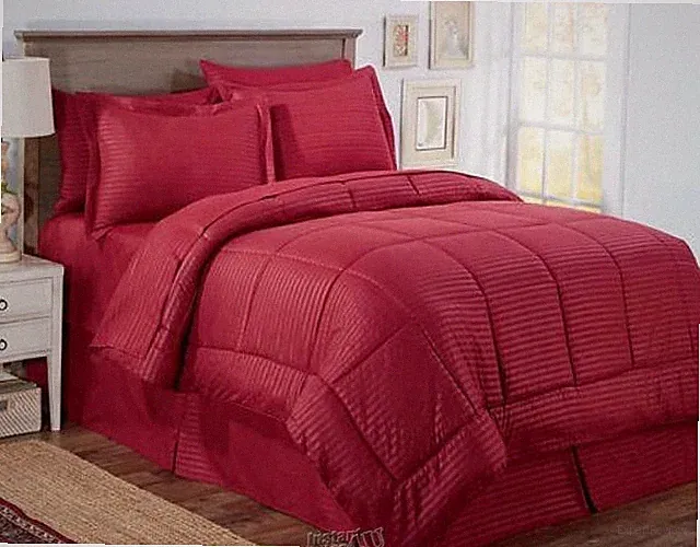 Embossed Stripe 8-pc. Comforter Set Burgundy Queen Embossed Pattern 14" Drop