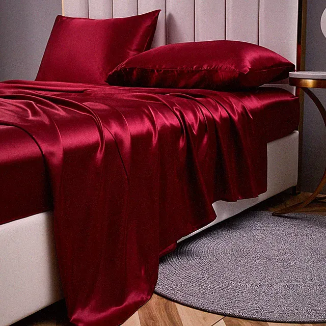 Multi-Color Satin Silk Sheet Set Wrinkle Free Bed Sheet w/Pillowcase Deep Pocket